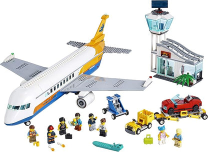 LEGO City Passenger Airplane 60262, with Radar Tower, Airport Truck with a Car Elevator, Red Convertible, 4 Passenger and 4 Airport Staff Minifigures, Plus a Baby Figure (669 Pieces)