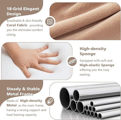 Folding Floor Chair 14-Position Cushioned Adjustable Floor Lazy Sofa Chair w/Breathable Cotton & Skin-Friendly Flannel for Adults & Kids Ideal for Reading Meditating, Camel