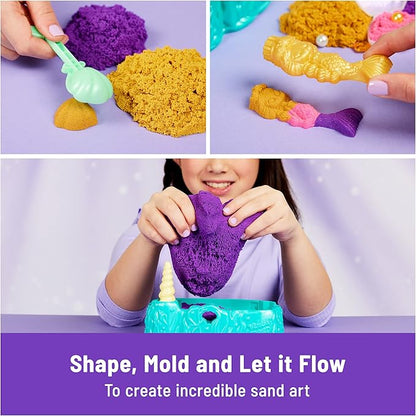 Kinetic Sand, Mermaid Crystal Playset, Over 1lb of Play Sand, Gold Shimmer Sand, Storage and Tools, Sensory Toys for Kids Ages 3 and up