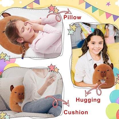 Capybara Plush Toy Birthday Gift - Huggable Capybara Stuffed Animal Pillow for Kids, Unique Gift Idea with Free Mesh Bag and Greeting Card, 9 Inch