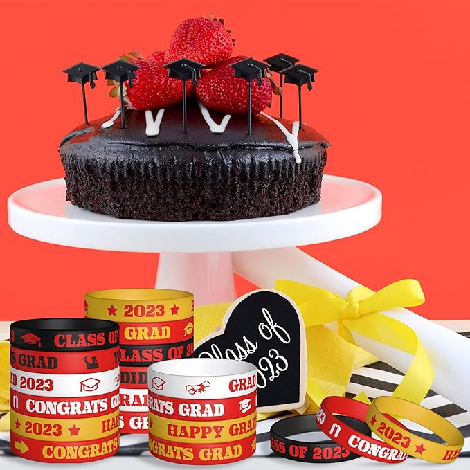 Haooryx 36PCS Class of 2023 Graduation Silicone Bracelets Colorful Congrats Grad Rubber Bracelet Graduating Celebrating Wristbands for Teens Students School College Graduation Party Supply(Red)