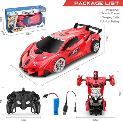 Remote Control Car, Toy for 3-8 Year Old Boys, 360° Rotating RC Deformation Robot Car Toy with LED Light, Transform Robot RC Car Age 3 4 5 6 7 8-12 Years Old for Kids, Boys Girls Birthday Gifts (Red)