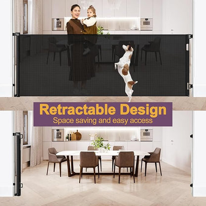 42" Tall X 100" Extra Wide Retractable Baby Gates for Large Openings Extra Tall Dog Gates for Doorways Extra Tall Pet Gate Indoor Outdoor Long Baby Gate Extra Tall Mesh Gate, Black