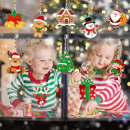 30 Set Christmas Craft Kit Suncatchers Kit Christmas Tree Santa Gingerbread DIY Suncatchers Craft Kit Make Your Own Suncatcher Paint Sun Catcher Ornaments for Xmas Art Craft Painting Activity