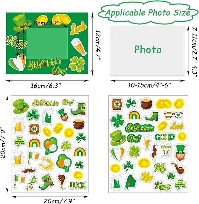 chiazllta 30 Packs St. Patricks Day Picture Frame Craft Kits for Kids St. Patricks DIY Craft Art St. Patrick Day Party Decoration Favor Home Classroom Game Activities