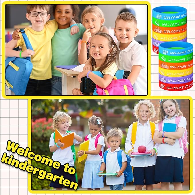 36 Pcs Welcome to Kindergarten Party Rubber Bracelets Back to School Silicone Wristbands First Day of School Party Supplies Prize Goodie Bag Favors Gifts for Kids Students