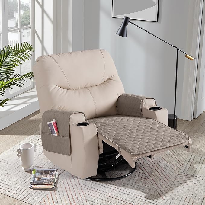 Ruaozz Waterproof Recliner Chair Covers Non Slip Chair Covers Washable Recliner Covers for Reclining Chair with Pockets Covers for Recliner Chair for Pets, Kids (Khaki, Medium-25'')