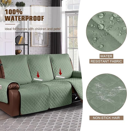 KinCam Waterproof Recliner Sofa Cover, Non-Slip Reclining Couch Covers for 3 Seat, Recliner Couch Cover Furniture Protector with Elastic Straps for Pets, Kids, Sage Green