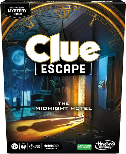 Clue Escape: The Midnight Hotel Board Game, Clue Escape Room Game, 1-Time Solve Mystery Games, Family Games for Ages 10+, 1-6 Players, 90 Mins. Avg.