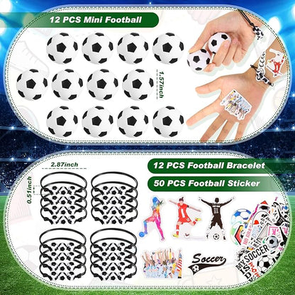 Colarr 122 Pcs Soccer Party Favors Include Key Chain Bracelets Mini Foam Ball Straw Stickers Goodie Bags Whistles Soccer Birthday Supplies Sports Gift Decoration for Kids Classroom Rewards