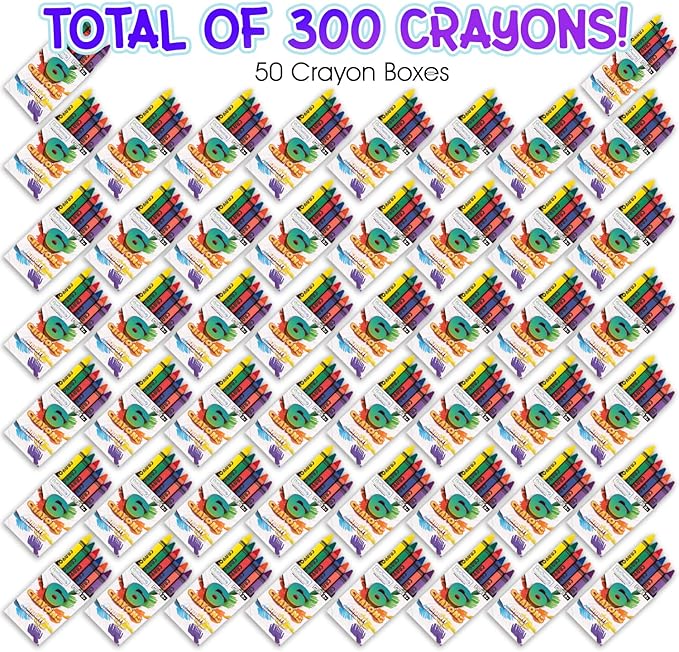 ArtCreativity Crayons Bulk Set - 300 Total Crayons - 50 Packs of 6 - Vibrant Colors for Kids & Classroom