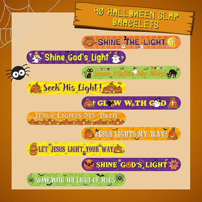 Frienda 40 Pcs Halloween Slap Bracelets Halloween Party Supplies and Decorations Halloween Bracelet with Pumpkin Bat Spider Pattern Kids' Play Bracelets for Office Home School Halloween Party Gifts