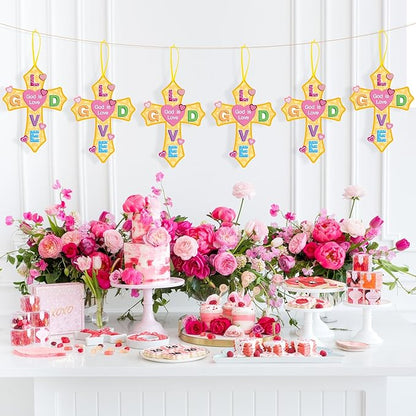 Haooryx Valentine's DIY Craft Kit - 28 Pack Valentine’s Day God is Love Cross Craft Kit Make Your Own Thankful Cross Hanging Ornament Religious Sunday School Church Christian Party Fun Activities