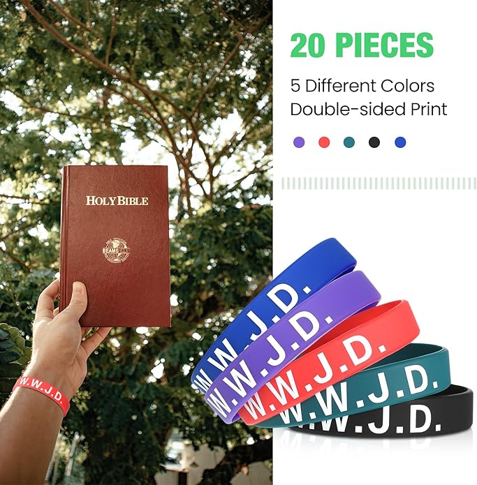 Jadive 20 Pcs WWJD Rubber Bracelets What Would Jesus Do Silicone Wristbands for Women Men Jesus WWJD Inspirational Bracelet Motivational Bracelet Religious Christian Party Favors Gifts