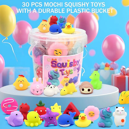 30 Pack Mochi Squishy Toys, Party Favors for Kids 4-8-12,Birthday Gifts Treasure Box Classroom Prizes Goodie Bag Stuffers, Mini Squishy Fidget Toys, Carnival Prizes in Bulk