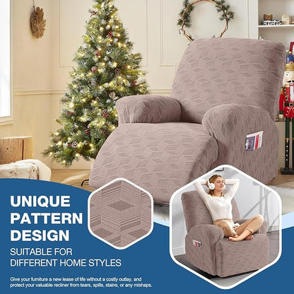 TAOCOCO Oversized Recliner Cover Stretch Recliner Chair Covers, Jacquard Reclining Chair Cover, Furniture Protector Sofa Slipcovers Couch Covers with Elastic Bottom for Kids, Pets (Khaki)