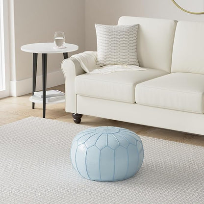 Marrakesh Gallery Genuine Leather Round Pouf Unstuffed - Moroccan Ottoman Footstool, Footrest Cover - Boho Decor - Bohemian Living Room, Bedroom, Kids Room, Gift & Wedding