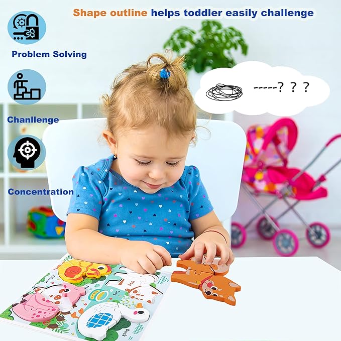 Farm Animal Puzzles for Toddlers 1-3, Kids Gifts for 2 3 Years Old Girls Boys,Wooden Puzzles for Toddlers 2-4, Montessori Toys Learning Educational Toys Ages 2-3