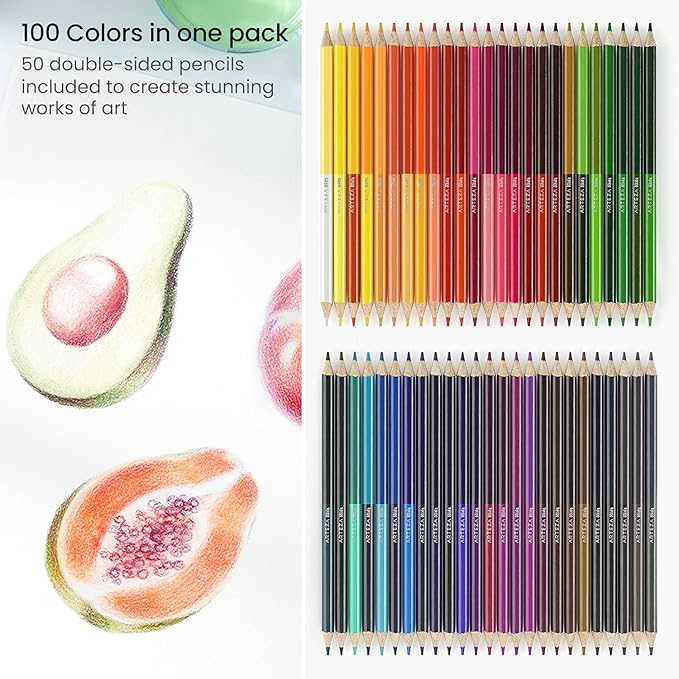 ARTEZA 100 Colored Pencils for Kids, 50 Double-Sided Pre-Sharpened Coloring Pencils for Kids for Drawing and Sketching