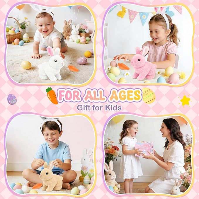 Realistic Bunny for Kids - Interactive Hopping Bunny Toy Set with Headband, Electric Lifelike Robot Rabbit that Move, Walking Barking and Wagging Tail Bunby Stuffed Animal with Sounds,Brown