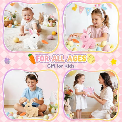 Realistic Bunny for Kids - Interactive Hopping Bunny Toy Set with Headband, Electric Lifelike Robot Rabbit that Move, Walking Barking and Wagging Tail Bunby Stuffed Animal with Sounds,Brown