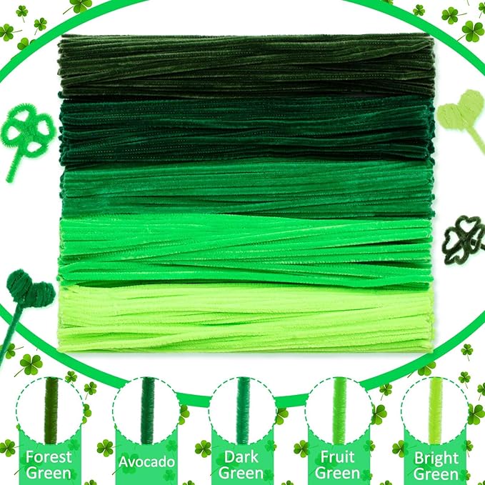 Peryiter 500 Pieces Pipe Cleaners Chenille Stems 12 Inch Craft Supplies Bulk for DIY Art and Craft Projects Creative Gift Wrapping Party Decorations(Green,12 Inch)