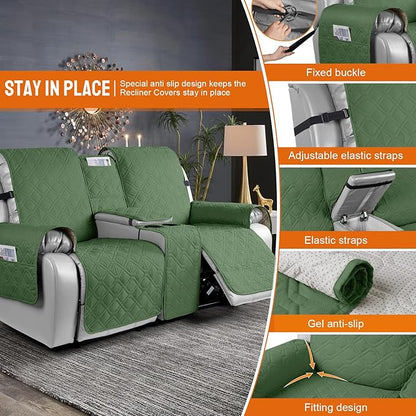 VANSOFY Loveseat Recliner Cover with Console 100% Waterproof Sofa Slipcovers Non-Slip Reclining Couch Cover Split Sofa Covers Furniture Protector for Pets, Dogs(Vine Green)