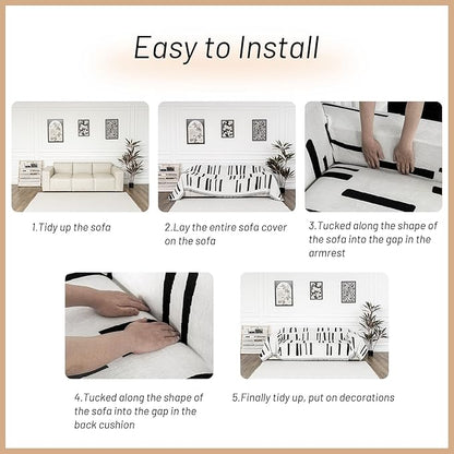 MYSKY HOME Sofa Covers for Sectional Sofa, Couch Cover for Dogs, Couch Covers with Tassel Loveseat Covers Futon Cover L Shaped Cover Washable Chenille Couch Protector, 71" x 118", Black Piano Key