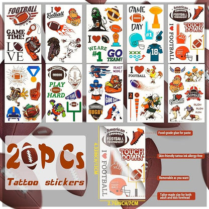 60PCs Football Party Favor Football Silicone Bracelet Football Slap Bracelet Tattoos for Football Sports Themed Birthday Party Decor Goodie Bag Fillers (Football)