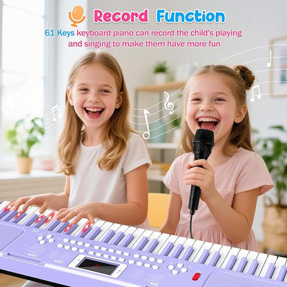 Piano Keyboard, 61 Key Upgrade Kids Pianos Music Toy with Light-up Keys & Pro Teaching Modes, Dual Speaker, 70 Demos,100 Tones, 100 Rhythms Perfect Christmas/Birthday Gift for Kids (Purple)