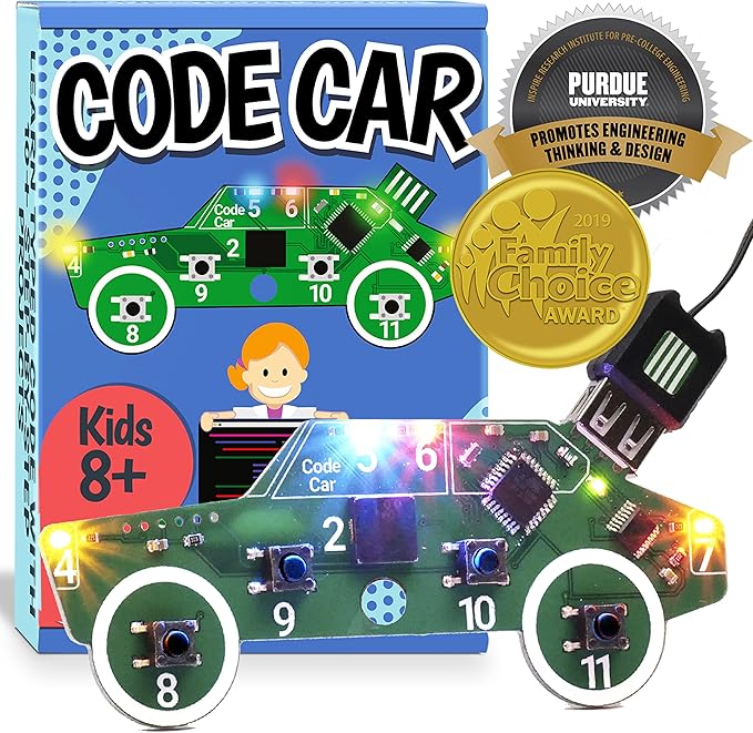 Code Car Kids Coding Toy for Kids 8-12. Boys & Girls Learn Block and Typed C++ Coding with Hands-On Electronics & 40+ Projects Including Custom Horn, Brakelight Beep, and Siren Sounds