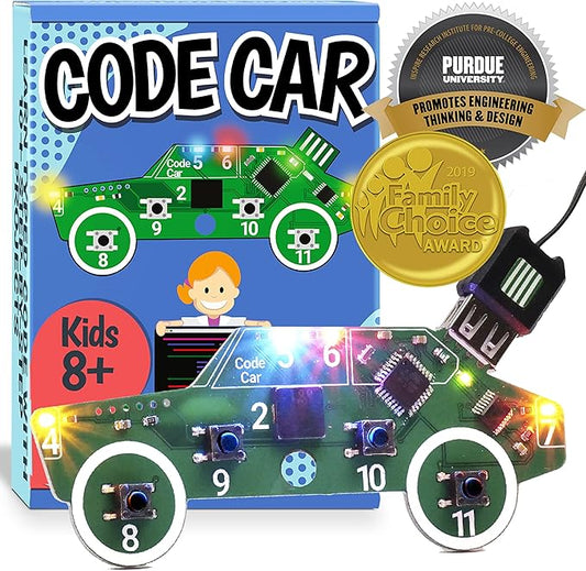 Code Car Kids Coding Toy for Kids 8-12. Boys & Girls Learn Block and Typed C++ Coding with Hands-On Electronics & 40+ Projects Including Custom Horn, Brakelight Beep, and Siren Sounds