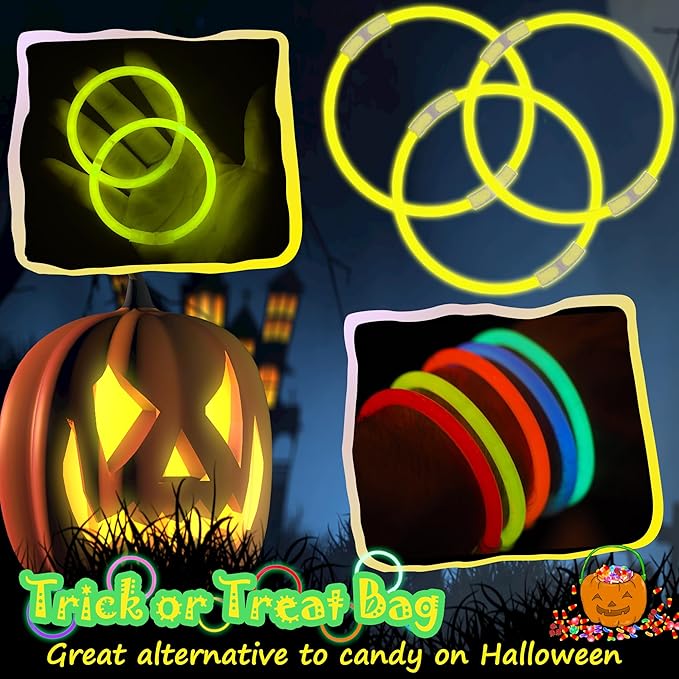 100 pk 8" Yellow Glow Sticks Bulk Party Favors, Light up Glow Necklaces & Bracelets in the Dark Party Supplies For Christmas Halloween Birthday Neon Party (100 * Yellow)