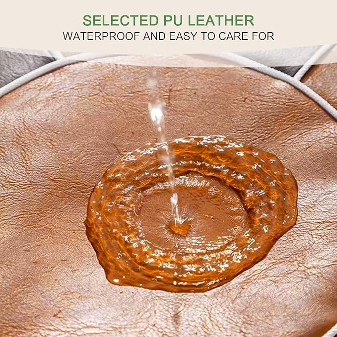 Louis Donné Unstuffed Pouf Ottoman Cover, Faux Leather Foot Stool for Foot Rest, Moroccan Style Pouffe Ottomans, 21" Round Handmade Small Bean Bag Covers for Storage, Footstools for Living Room