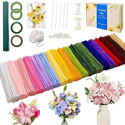 1000 Pcs Pipe Cleaners Flower Kit, 18 Colors Chenille Stems with Complete Accessory Set & Instruction, Pipe Cleaners Craft, Art and Craft Supplies, DIY Art Projects Creative Gift