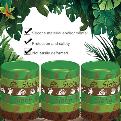 48 Pcs Sloth Animal Party Favors Rubber Bracelets Silicone Wristbands,Sloth Baby Shower Birthday Party Favors Supplies Decorations