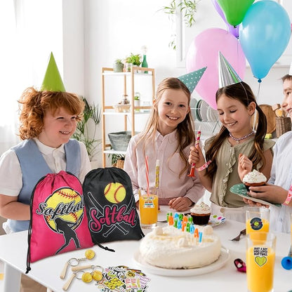 Jenaai 148 Pcs Softball Party Favors Include Softball Drawstring Bags Softball Charm Bracelets Softball Keychain Softball Hair Ties Softball Stickers, Softball Gifts for Women Birthday(Stylish)