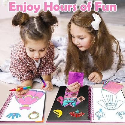 Foil Art Craft Activity for Kids: Fun DIY Toy Sticker Kit, No Mess Creative Travel Supply Set, Idea Birthday Easter Basket Stuffers Valentines Gift for Girl Boy Toddler 4 5 6 7 8 9 Year Old (Dress Up)