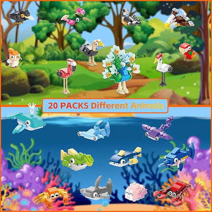Party Favors for Kids - 20 Pack 583PCS Animals Building Blocks Toy Set for Birthday Valentines Easter Christmas Classroom Prizes Goodie Bag Fillers Stocking Stuffers Gifts for Kids Boys Girls 6-12+