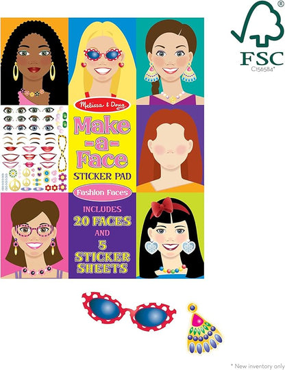 Melissa & Doug Make-a-Face Sticker Pad - Fashion Faces, 20 Faces, 5 Sticker Sheets - FSC Certified