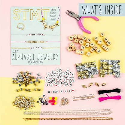 STMT DIY Alphabet Jewelry Set, Design 10 Premium Personalized VSCO Girl Bracelets, Necklaces & Accessories, Bead Kit for Friendship Bracelets, DIY ABC Jewelry, Great for Kids & Teens Ages 8, 9, 10, 11