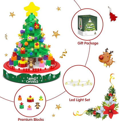 Christmas Tree Building Blocks Toy Building Sets, 542 Pcs Christmas Décor Building Kit with LED Light, Christmas Tree Toy Tabletop Christmas Ornament Xmas Gifts Stocking Stuffers for Kids Adults