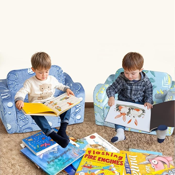 MeMoreCool Toddler Fold-Out Chair for Girls Boys, Glow-in-The-Dark Folding Baby Couch, Convertible Plush Recliner Lounger for Kids Playroom (Glowing Astronaut)