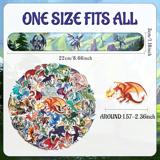 74 PCS Dragon Party Favors, 24 PCS Dragon Slap Bracelets 50 PCS Dragon Stickers Dragon Birthday Party Decorations Supplies Gifts for Kids Classroom Rewards