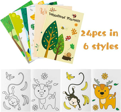 GROBRO7 24Pcs Woodland Animals Coloring Books for Kids DIY Art Drawing Book with Rabbit Monkeys Squirrel Bear Hedgehog Pattern Color Booklets for Toddlers Birthday Party Favors Goodie Bag Filler