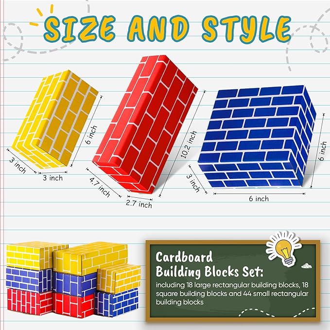 Junkin 80 Pack Jumbo Cardboard Building Blocks for Kids Large Stacking Cardboard Bricks Thick Building Blocks for Construction Supplies Favor Preschool Building Sets Daycare Toddlers