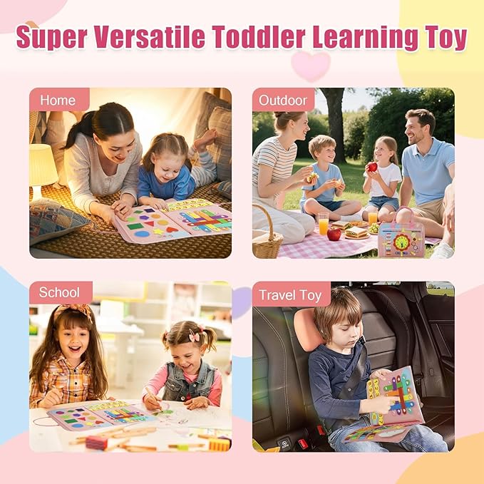 Toddler Busy Board-Montessori Toys for Boy Girl Birthday Gift, Sensory Learning Toys for Toddlers Busy Book 3-5, Airplane Car Travel Activities Toy,Learn Fine Motor Skills