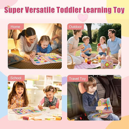 Toddler Busy Board-Montessori Toys for Boy Girl Birthday Gift, Sensory Learning Toys for Toddlers Busy Book 3-5, Airplane Car Travel Activities Toy,Learn Fine Motor Skills