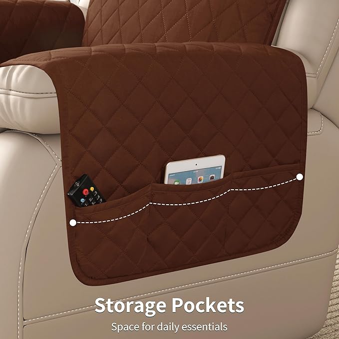 CHUN YI Recliner Chair Cover, Non-Slip Recliner Covers That Stay in Place, Washable Lazy Boy Recliner Covers with Pockets, Water Resistant Recliner Slipcover for Pets (Chocolate, Small Recliner)