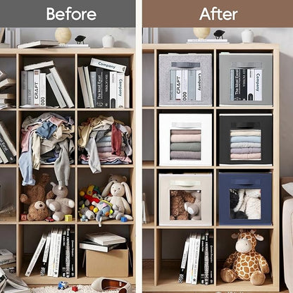 Homsorout Bins for Closet Organization - Cubby Storage Organizer with Window, Closet Baskets for Shelves, Folding Cubes for Storage, Storage Bins for Home, 11inch, Set of 8, Grey